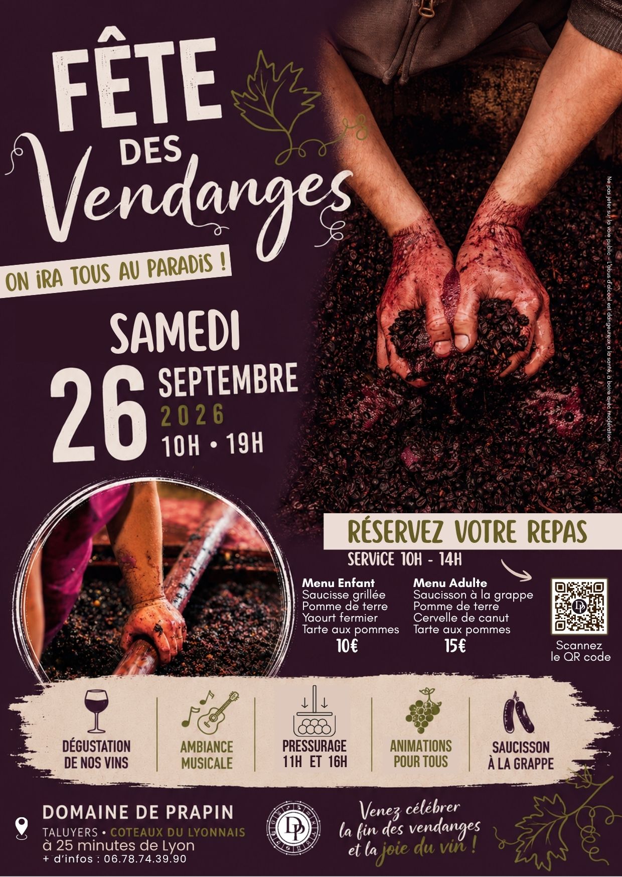 FETE DES VENDANGES 2026 AU DOMAINE DE PRAPIN COTEAUX DU LYONNAIS LE SAMEDI 26 SEPTEMBRE 2026